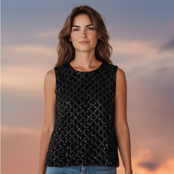 None Tops - Vintage Sequined Sleeveless Top- Size S/M